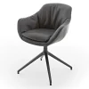 Armlehnstuhl Riley Leder anthrazit mit Drehgestell Aluguss