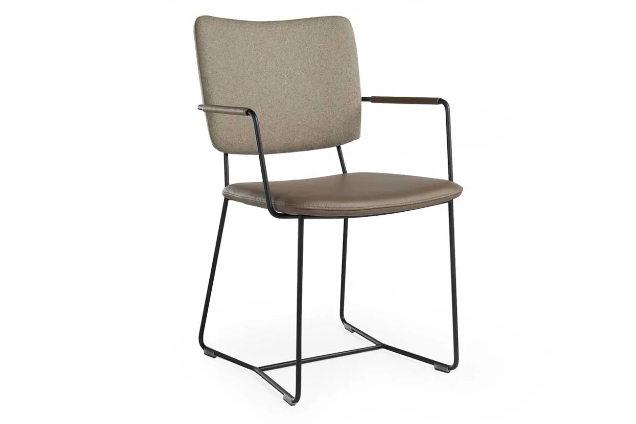 Armlehnstuhl Stoff Leder taupe