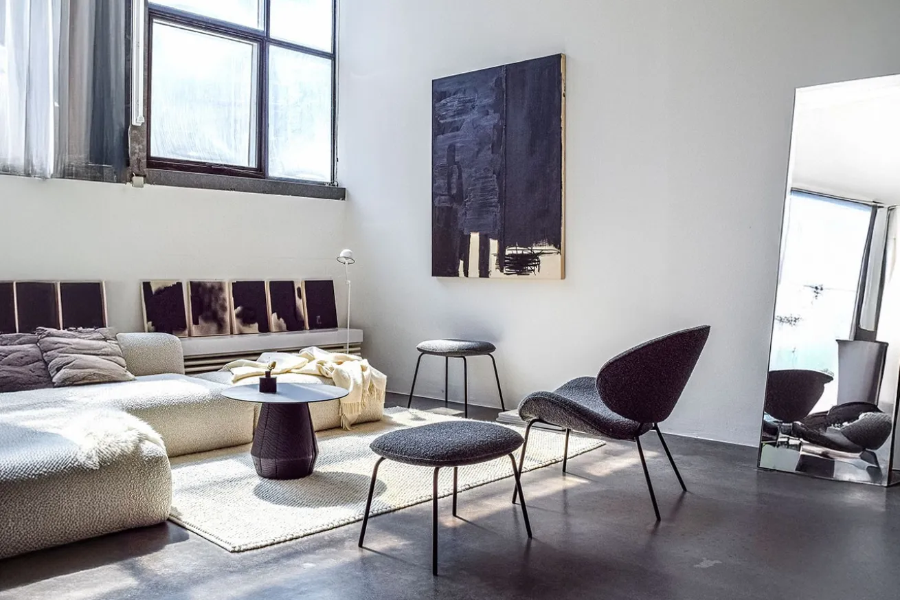 Fußhocker Alvaro Lounge Bouclé grau