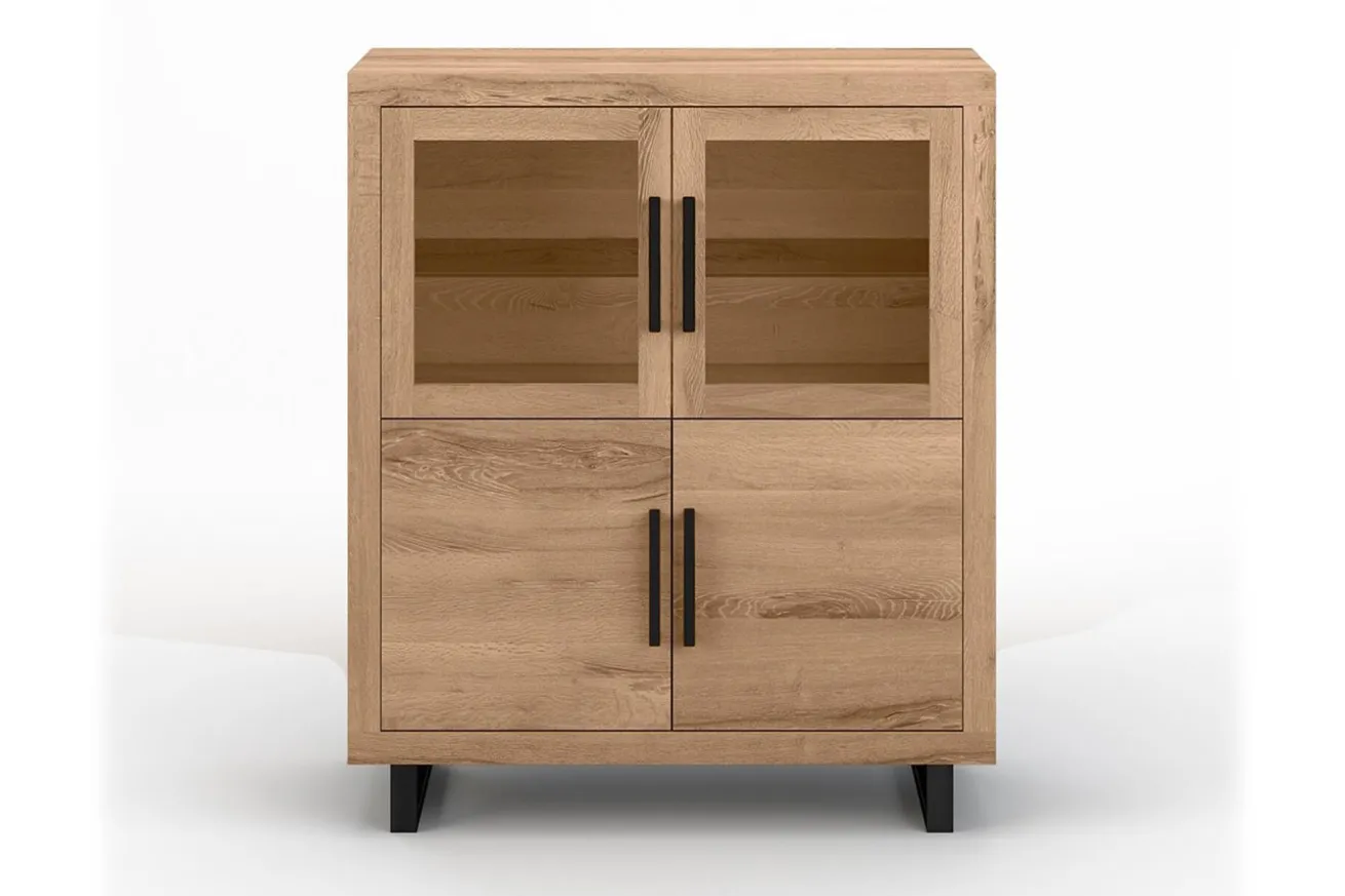 Highboard Nature mit Glas Eiche H 140 cm