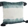 Kissenbezug mit Bommeln weiss aqua petrol