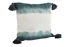 Kissenbezug mit Bommeln weiss aqua petrol