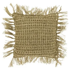 Kissen Fussel taupe mit Fransen