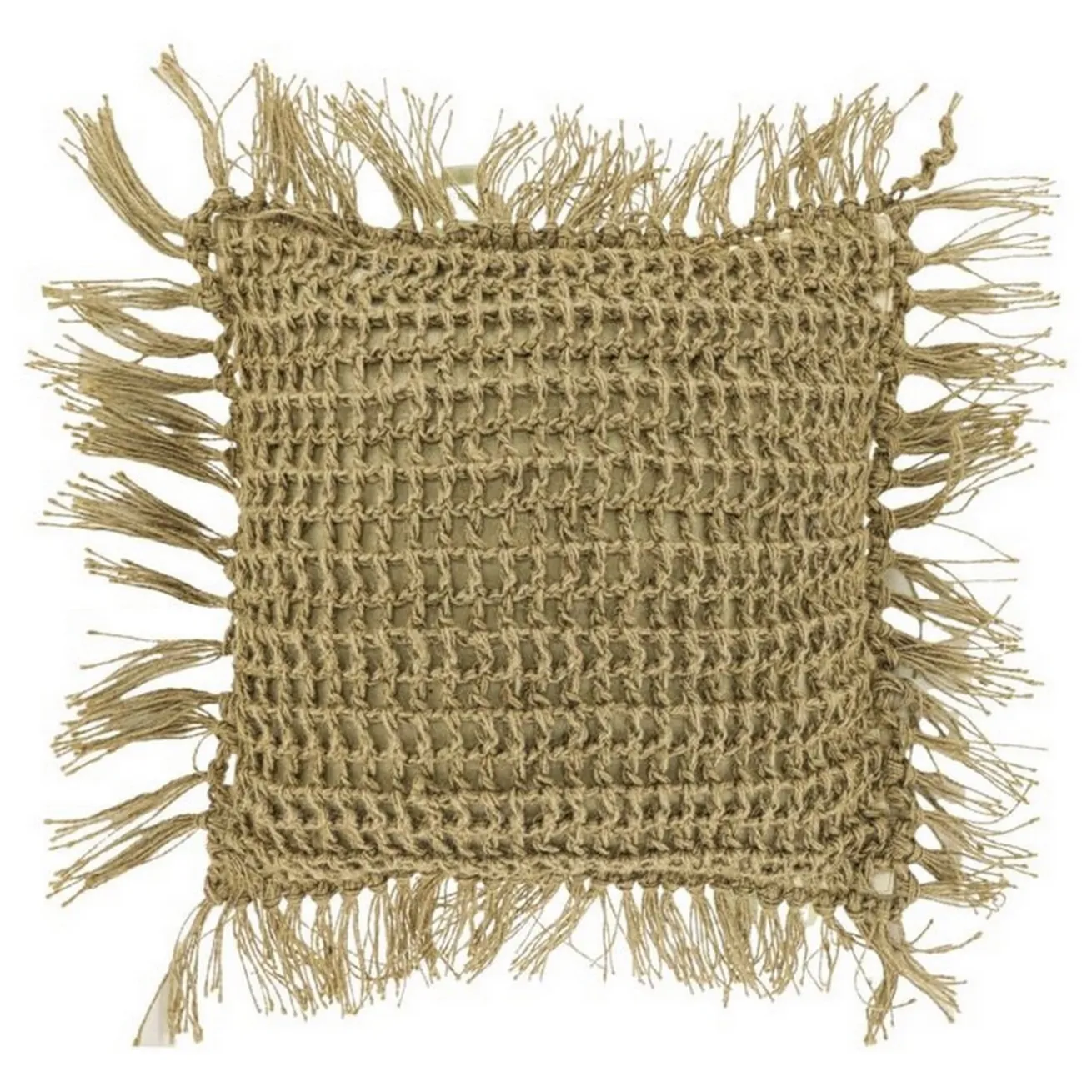 Kissen Fussel taupe mit Fransen