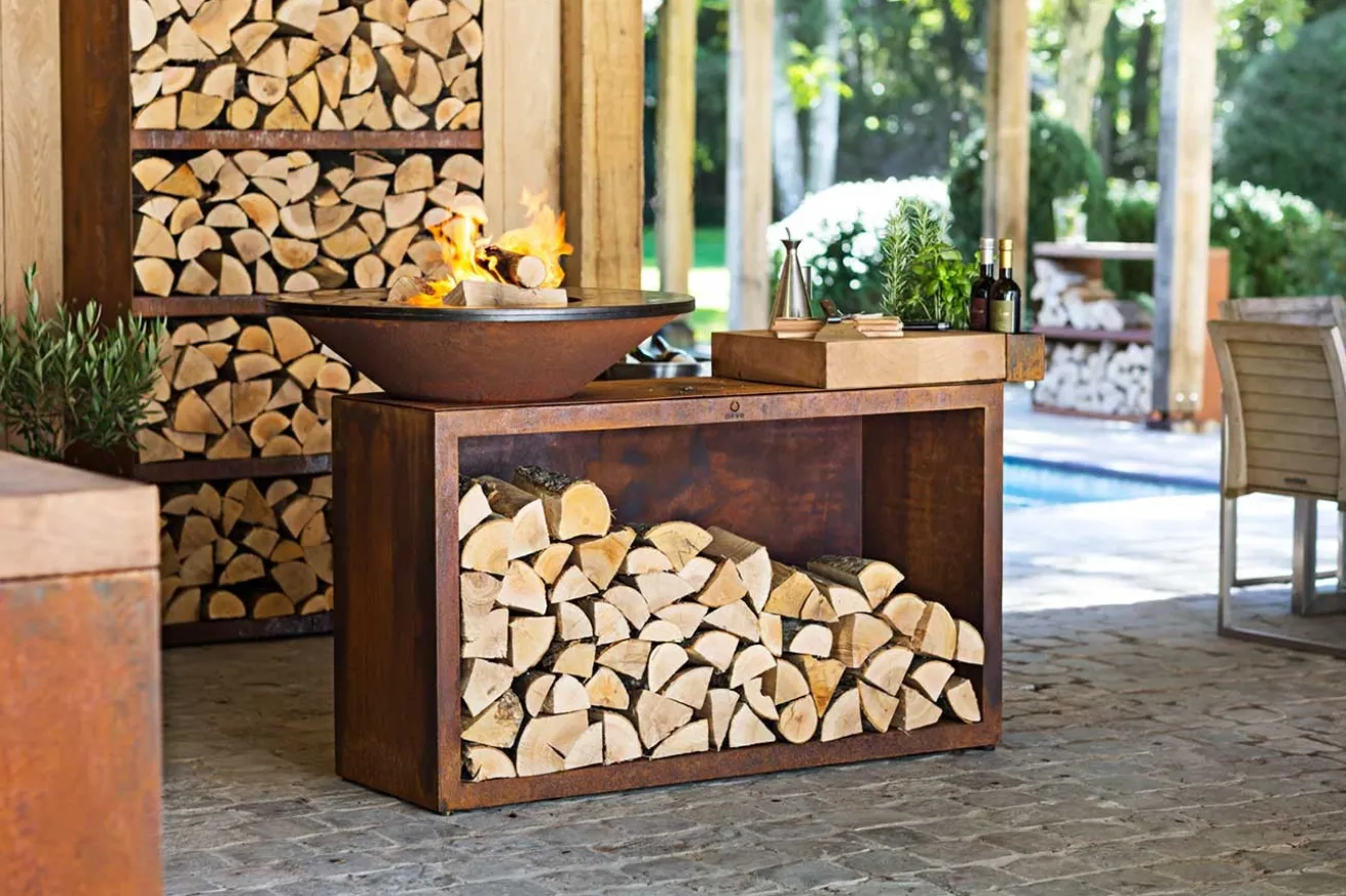 Ofyr Grill Island Corten 85 Teakholz