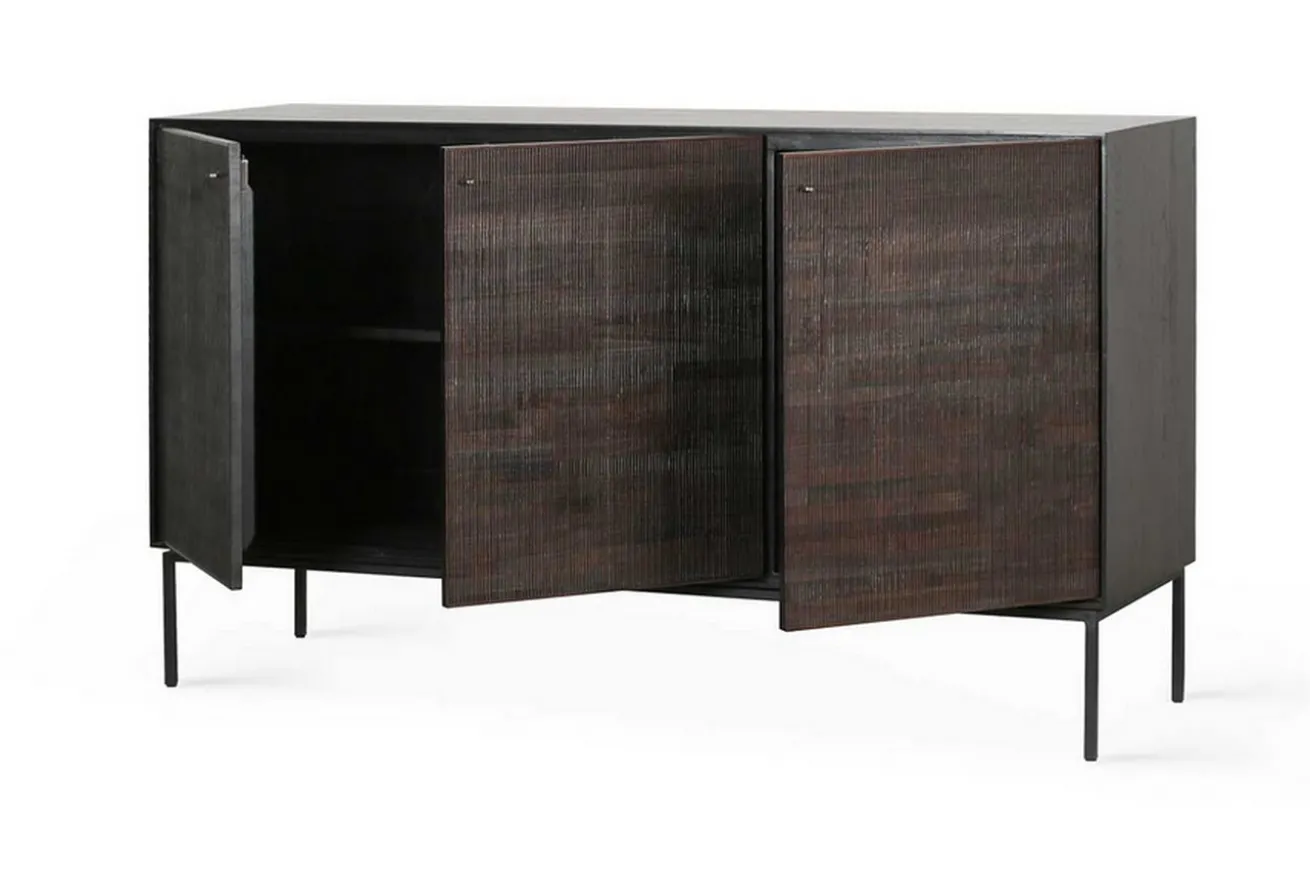 Sideboard Grooves Teak massiv B 152 cm