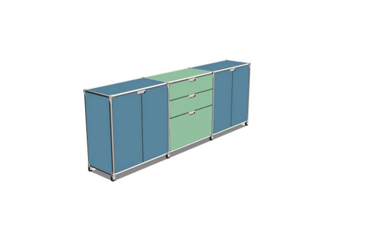 Sideboard System 180 blau-grün B 219 cm
