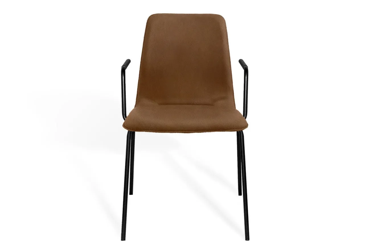 Stapelstuhl Maverick mit Arm Leder braun
