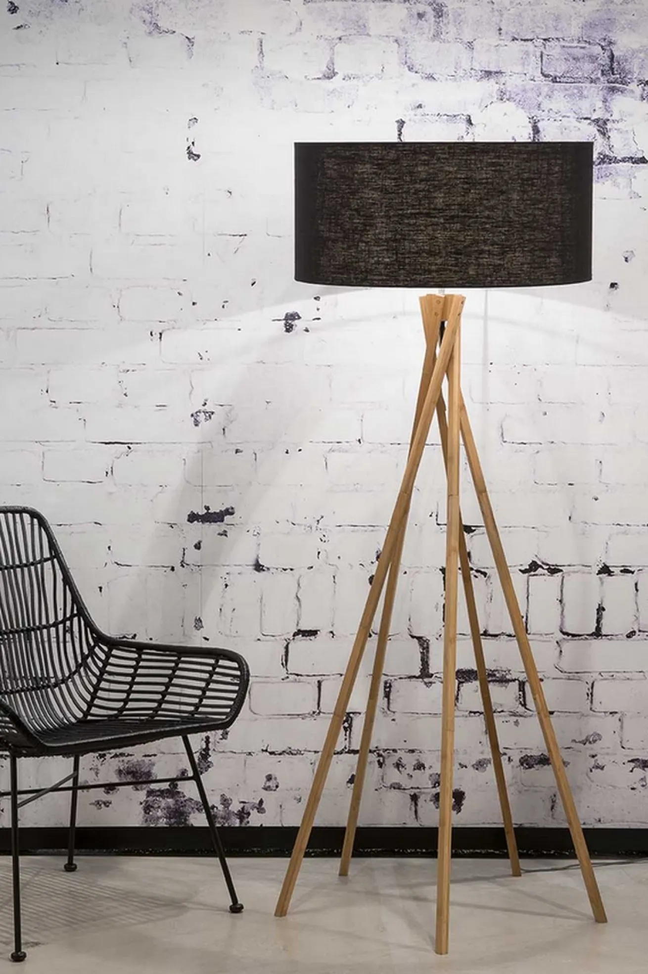 Stehlampe Kilimanjaro Bambus Textil schwarz