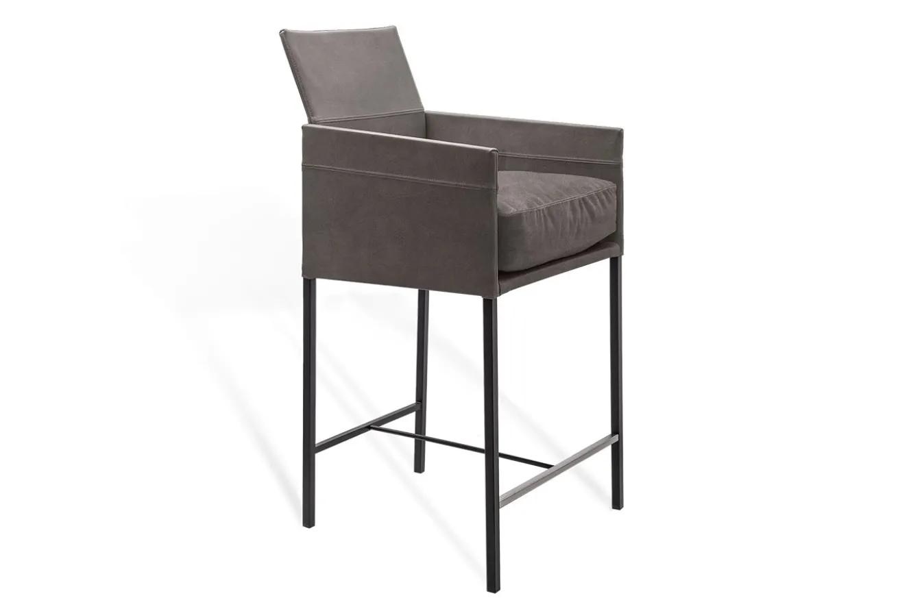 Thekenstuhl Tex mit Arm Leder grau