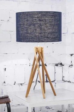 Tischlampe Kilimanjaro Bambus Textil blau
