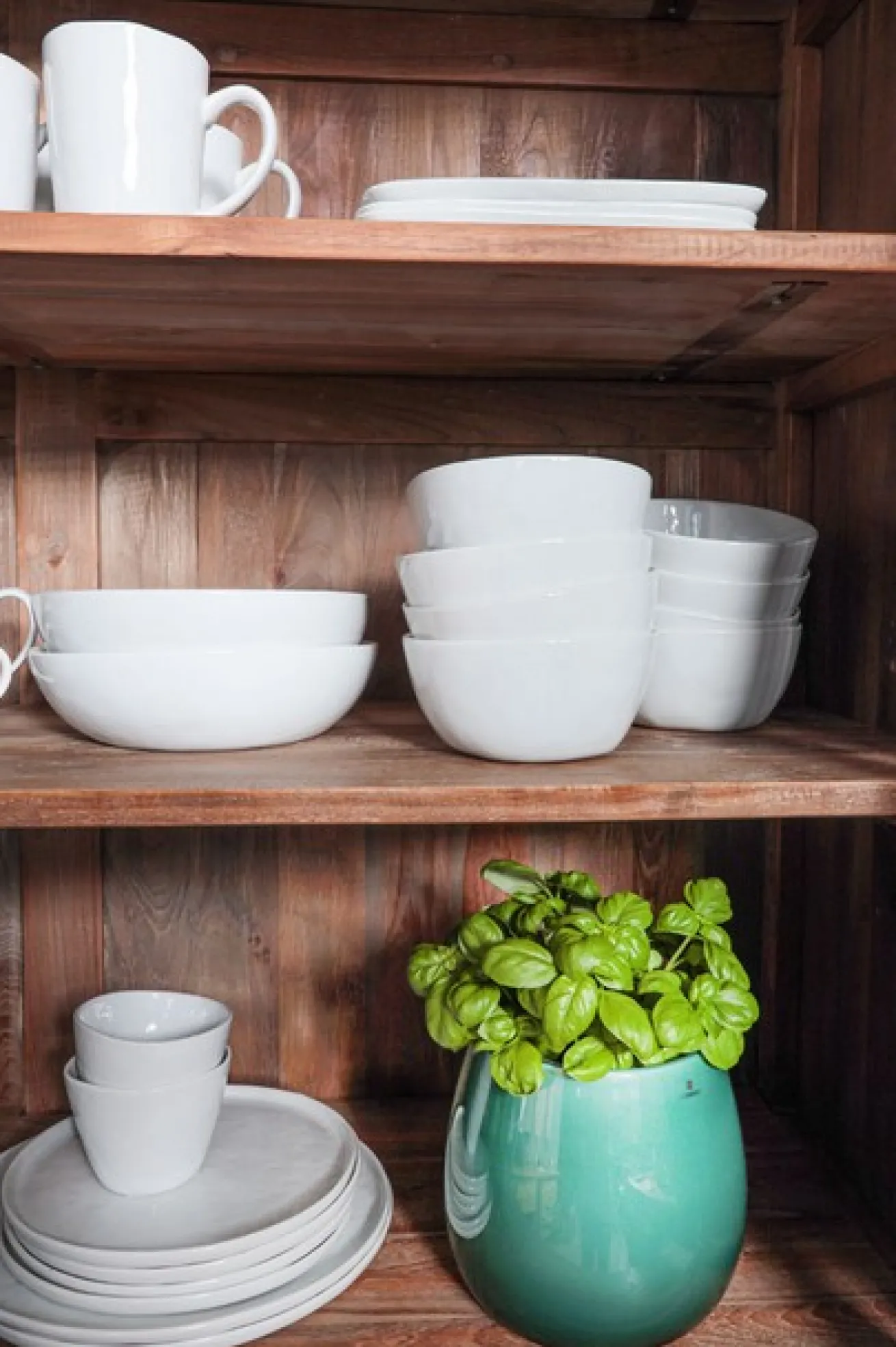 Vitrine Loft Teakholz massiv schmal