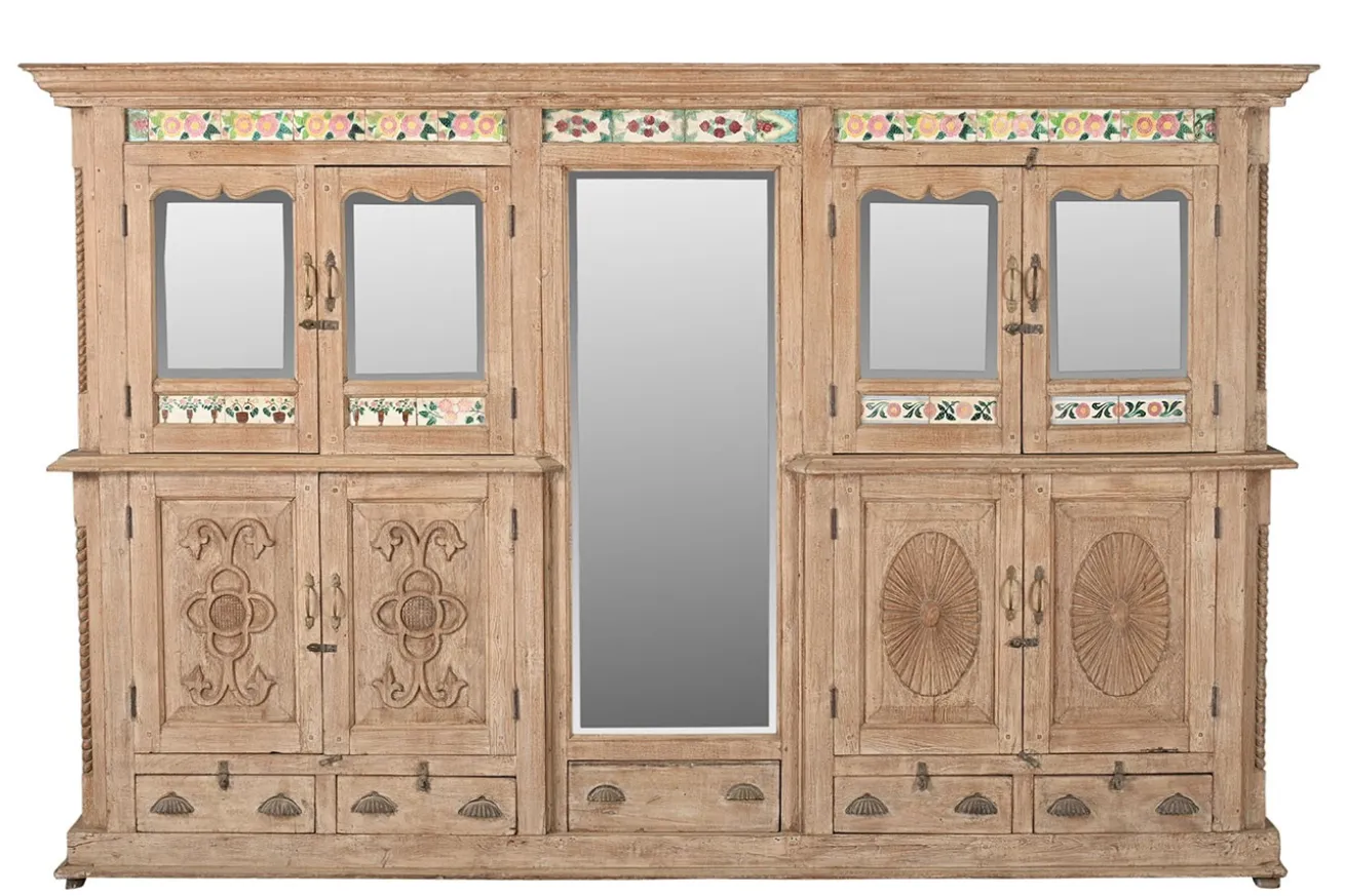 Vitrinenschrank Dutch Style mit Kacheln whitewashed